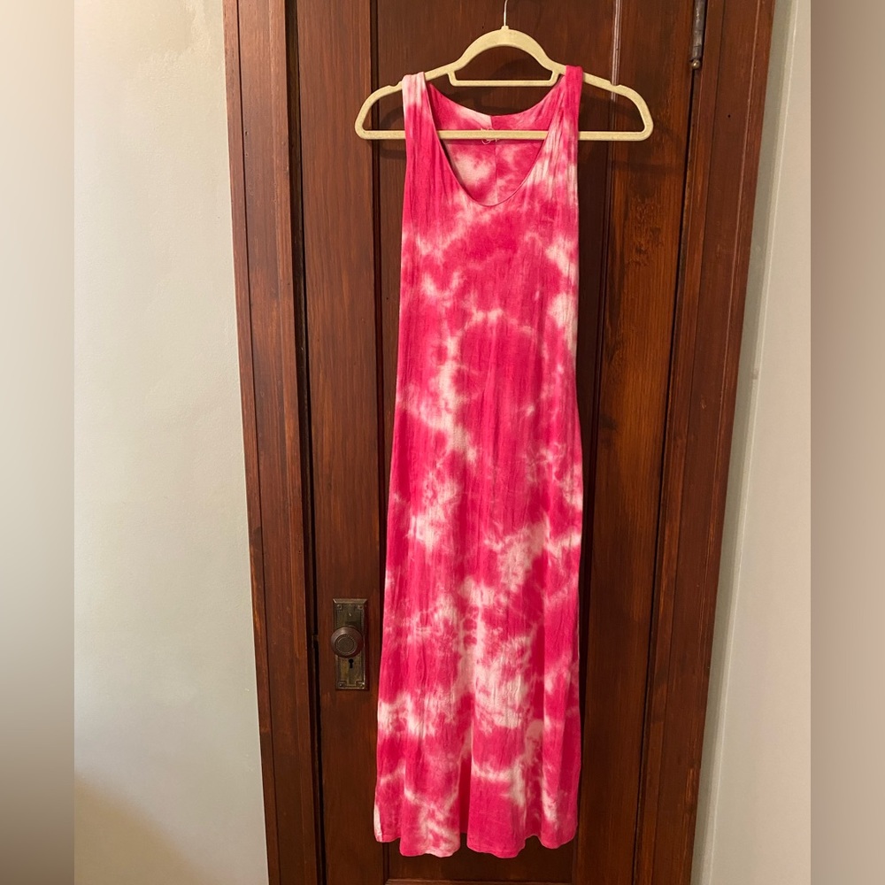 Pink and white Tie Dye racer back midi dress